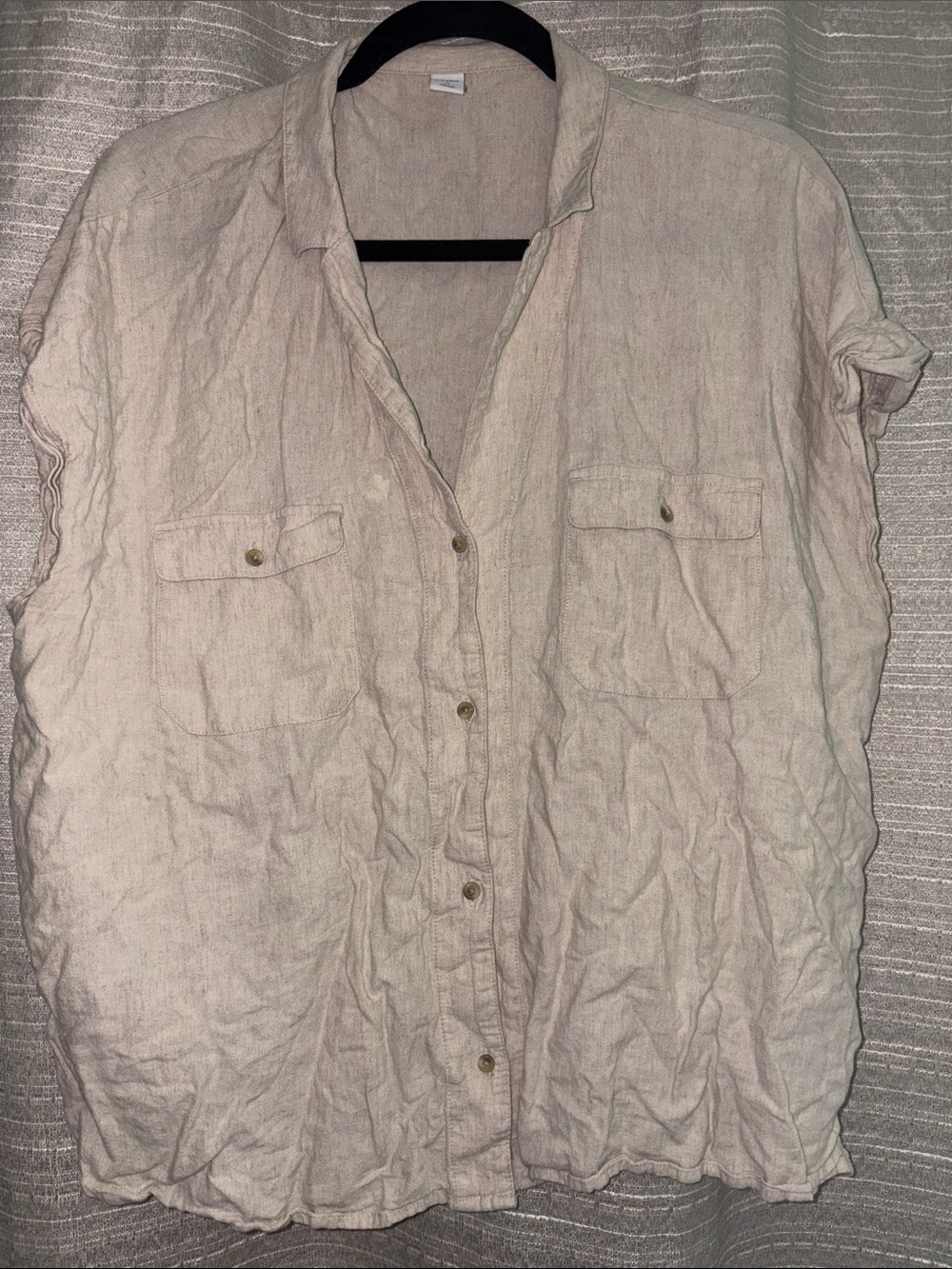 Cream Button-Front Short-Sleeve Linen Blend Shirt